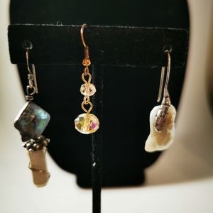 Lot of 3 Singleton Earrings Abalone Baroque Pearl Sterling Aurora Borealis